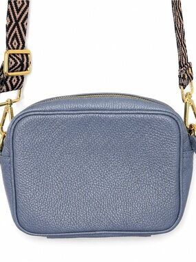 Elie Beaumont London Blue Leather Crossbody Bag Geometric Strap Gold Hardware